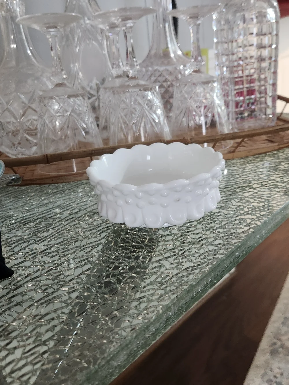 FENTON Hob Nail Vintage Milk Glass Bowl  Elegant Home Dining, Bon Bon Candy Dish